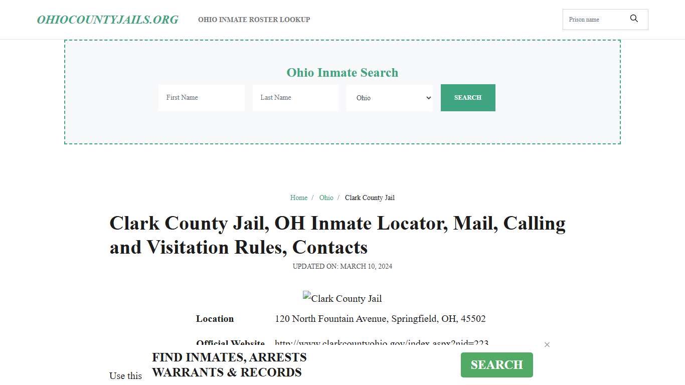 Clark County Jail, OH: Inmate Search Options, Visitations, Contacts